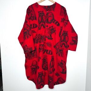 Vintage 90s Michigan Rag Co Flannel Raccoon Nightgown Sz L/XL Red Cabin Cottage